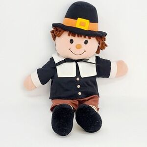 Gibson Greetings Pilgrim Boy Plush 1996 Thanksgiving Decor 17 Inch Brown Good